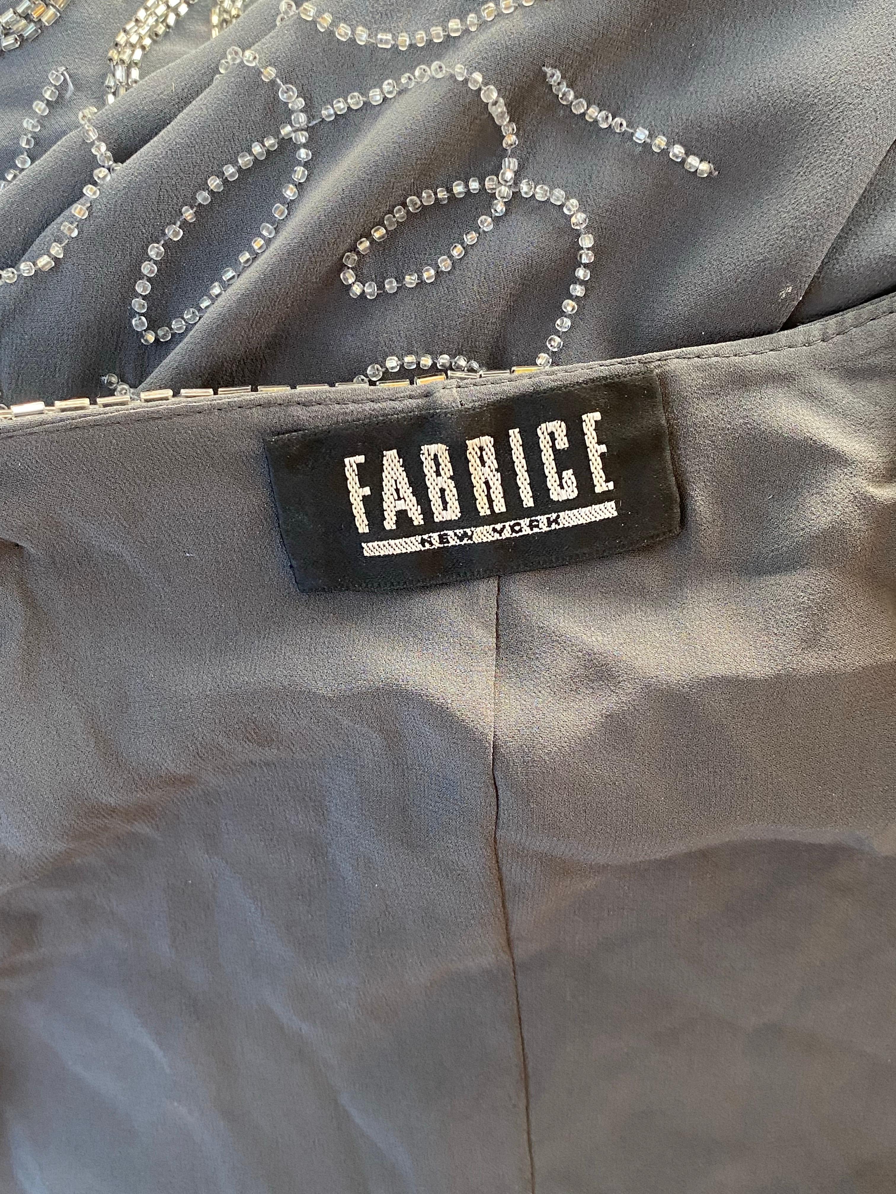 Fabrice New York Vintage Robe de soirée Spectaculaire perles de cristal Soie grise Sz L en vente 10