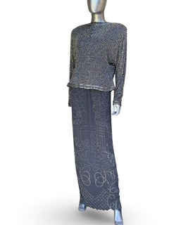 Fabrice New York Vintage Evening Gown Spectacular Crystal Beads Grey Silk Sz L