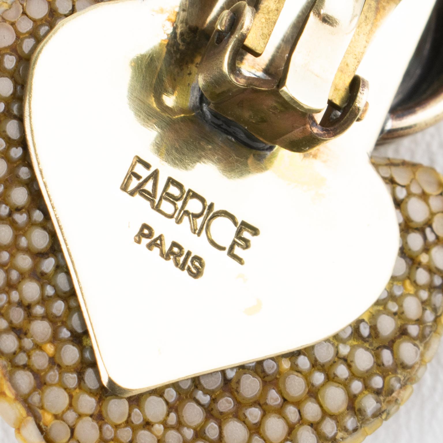 Fabrice Paris Art Deco Brass, Chrome and Shagreen Clip Earrings en vente 3