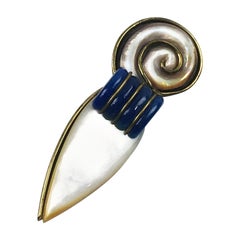 Fabrice Paris Art Deco Perlmutt Messing Pin Brosche