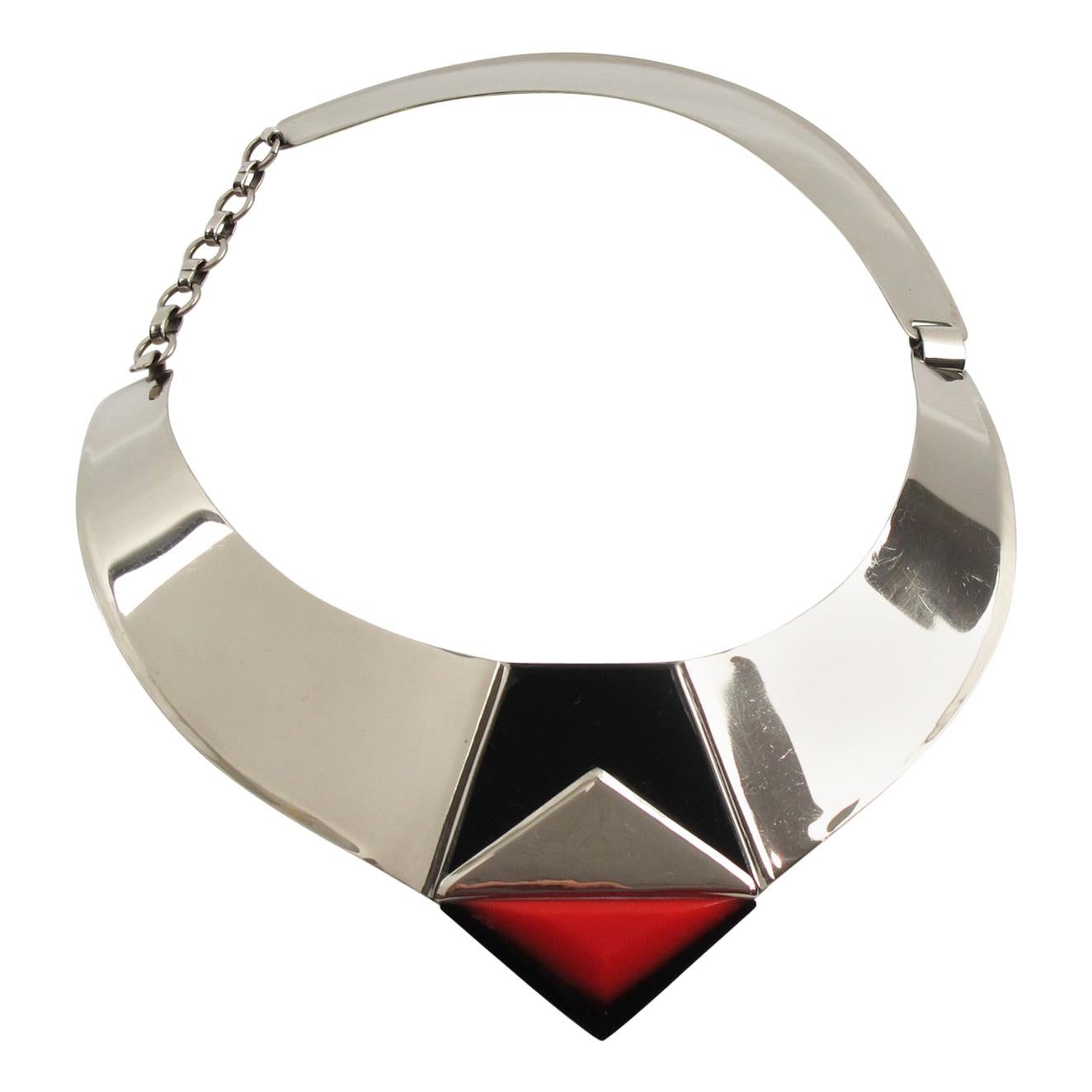 Fabrice Paris Art Deco Inspired Chrome Necklace