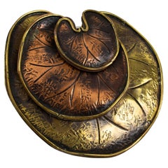 Fabrice Paris Brass and Copper Pin Brooch Water Lily Leaves