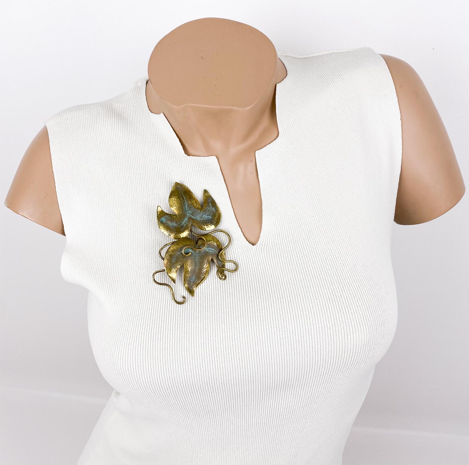 Modern Fabrice Paris Brass Metal Organic-Inspired Pin Brooch