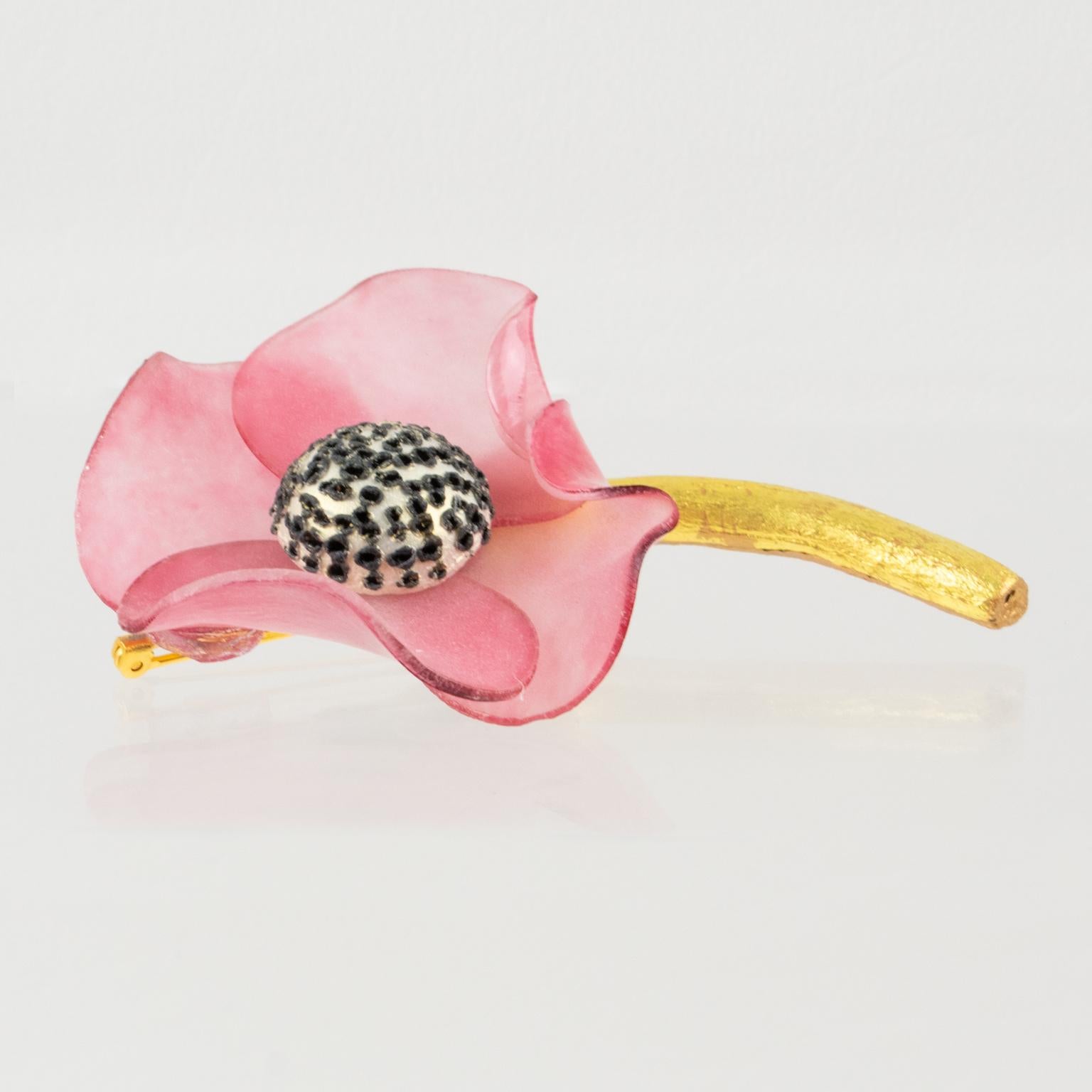 Modern Fabrice Paris by Cilea Resin Pin Brooch Pink Poppy Flower