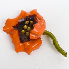 Fabrice Paris Giant Orange Poppy Flower Resin Pin Brooch