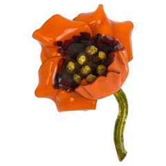 Fabrice Paris Giant Orange Poppy Flower Resin Pin Brooch