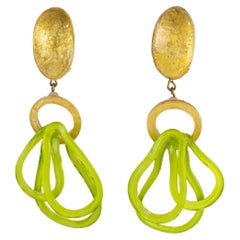 Fabrice Paris Green and Gold Resin Dangle Clip Earrings