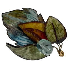 Fabrice Paris Broche feuille avec aigue-marine naturelle