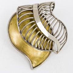 Fabrice Paris Floral Carved Brass and Chrome Brooch