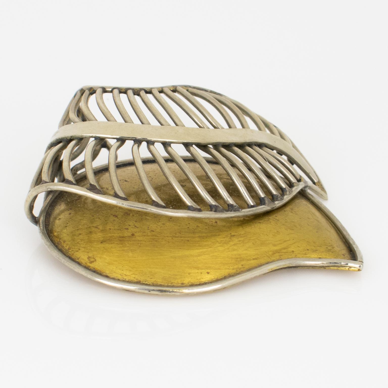 Fabrice Paris Floral Carved Brass and Chrome Brooch For Sale 4