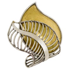 Fabrice Paris Floral Carved Brass and Chrome Brooch