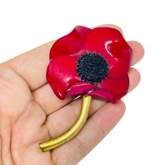 FABRICE PARIS signed vintage gold tone resin designer runway flower brooch