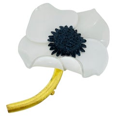 FABRICE PARIS signed vintage gold tone white resin designer runway flower brooch