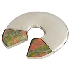 Fabrice Paris Silvered Metal Geometric Brooch with Agate Stone Cabochons