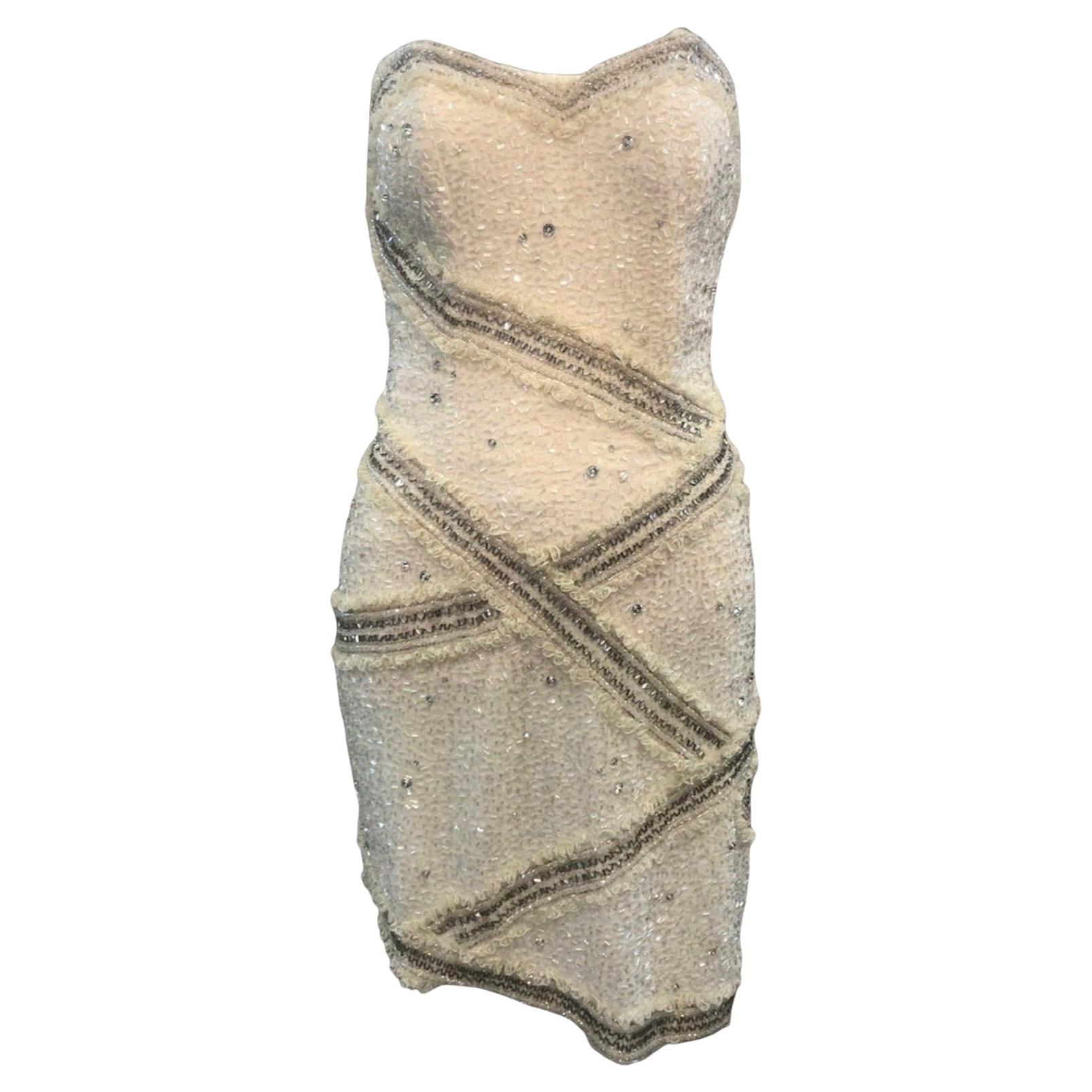 Fabrice Simon Vestido de cóctel blanco sin tirantes, años 80 en venta