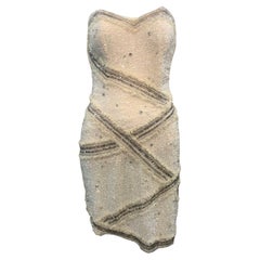 Fabrice Simon Vestido de cóctel blanco sin tirantes, años 80