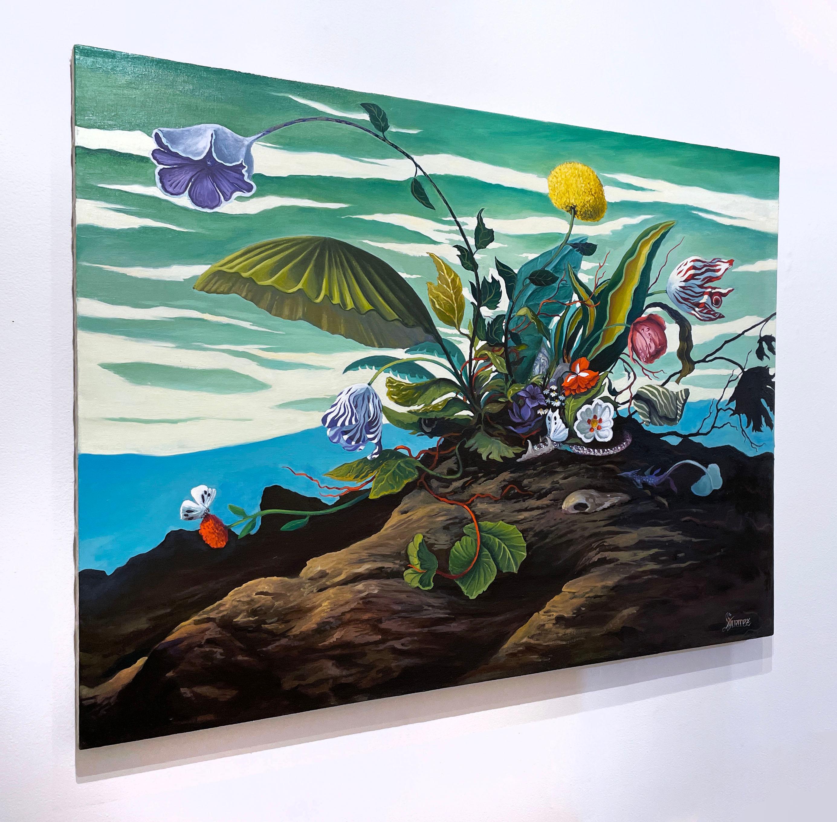 Invoking Medusa (2021), Öl auf Leinen, Landschaft, Himmelslandschaft, Blumen, Garten (Zeitgenössisch), Painting, von Fabricio Suarez