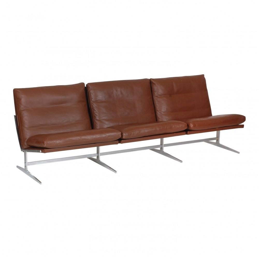 Scandinavian Modern Fabricius and Kastholm 3 Pers Sofa with Brown Leather For Sale