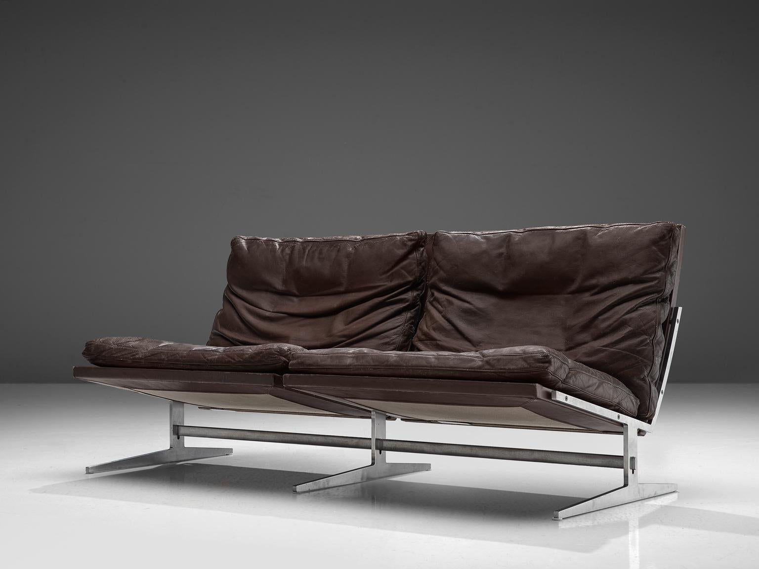 leather sofa with metal frame