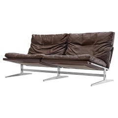 Preben Fabricius & Jørgen Kastholm Sofa in Brown Leather and Brushed Steel