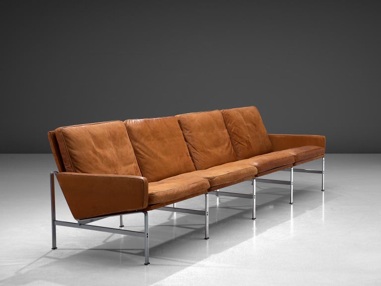 Fabricius and Kastholm Cognac Leather Sofa with Steel Frame For Sale at