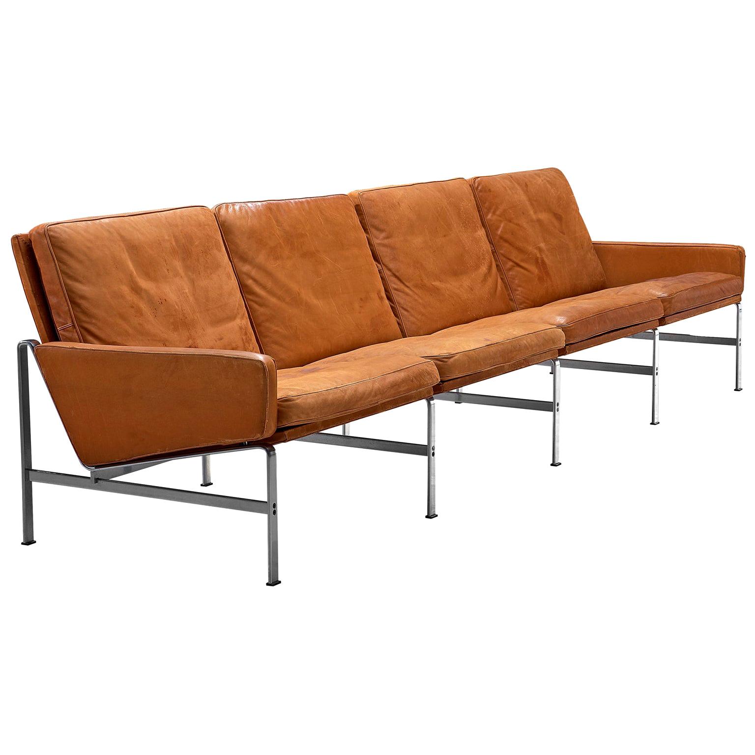 Fabricius and Kastholm Cognac Leather Sofa with Steel Frame