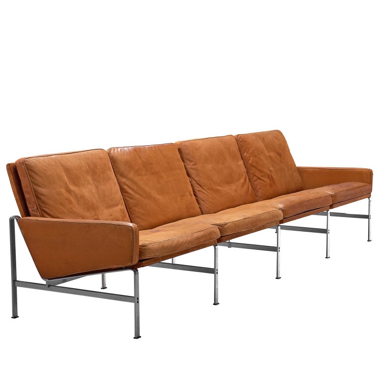 Fabricius And Kastholm Cognac Leather Sofa With Steel Frame