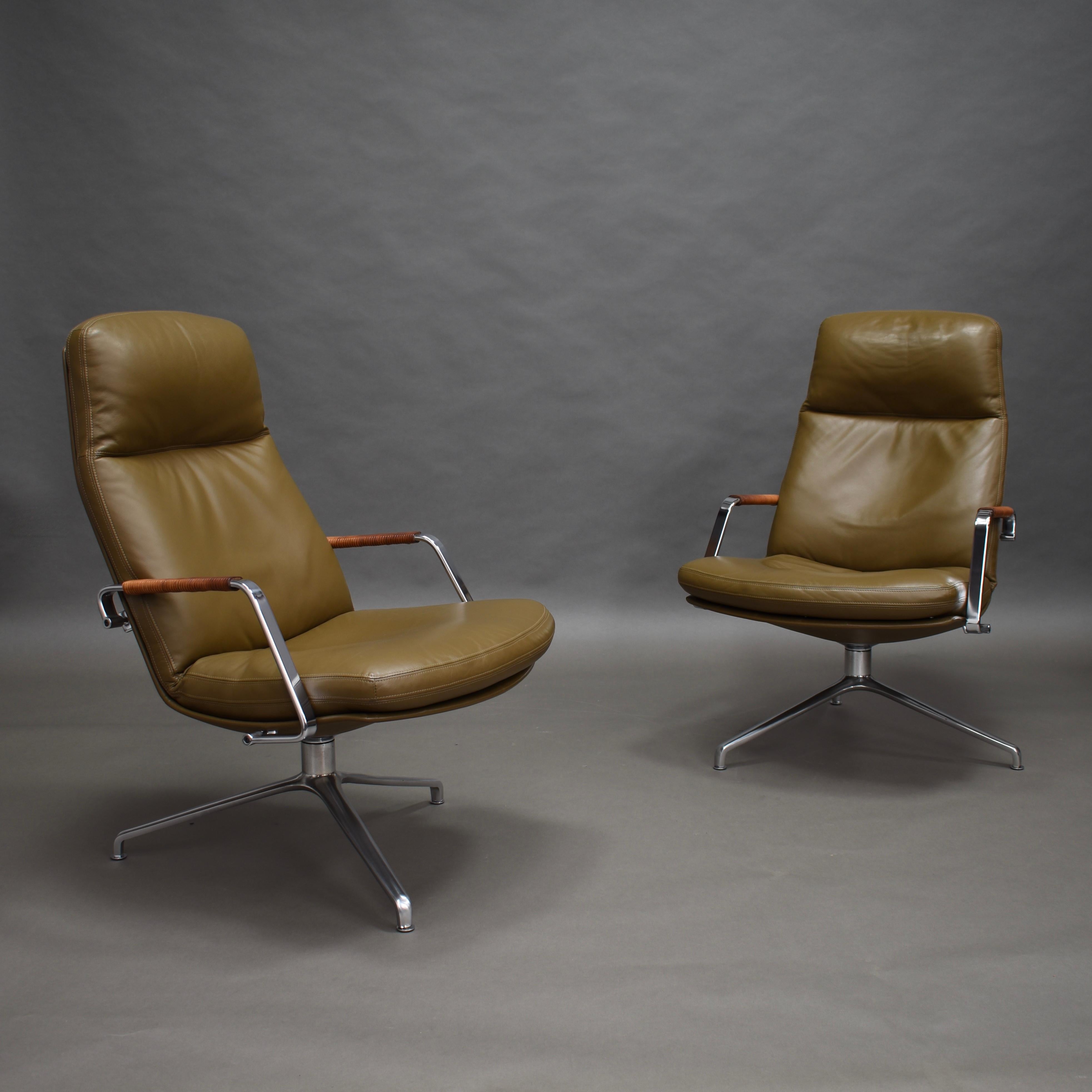 Fabricius and Kastholm FK86 for Kill International Leather Swivel Lounge Chairs For Sale 2