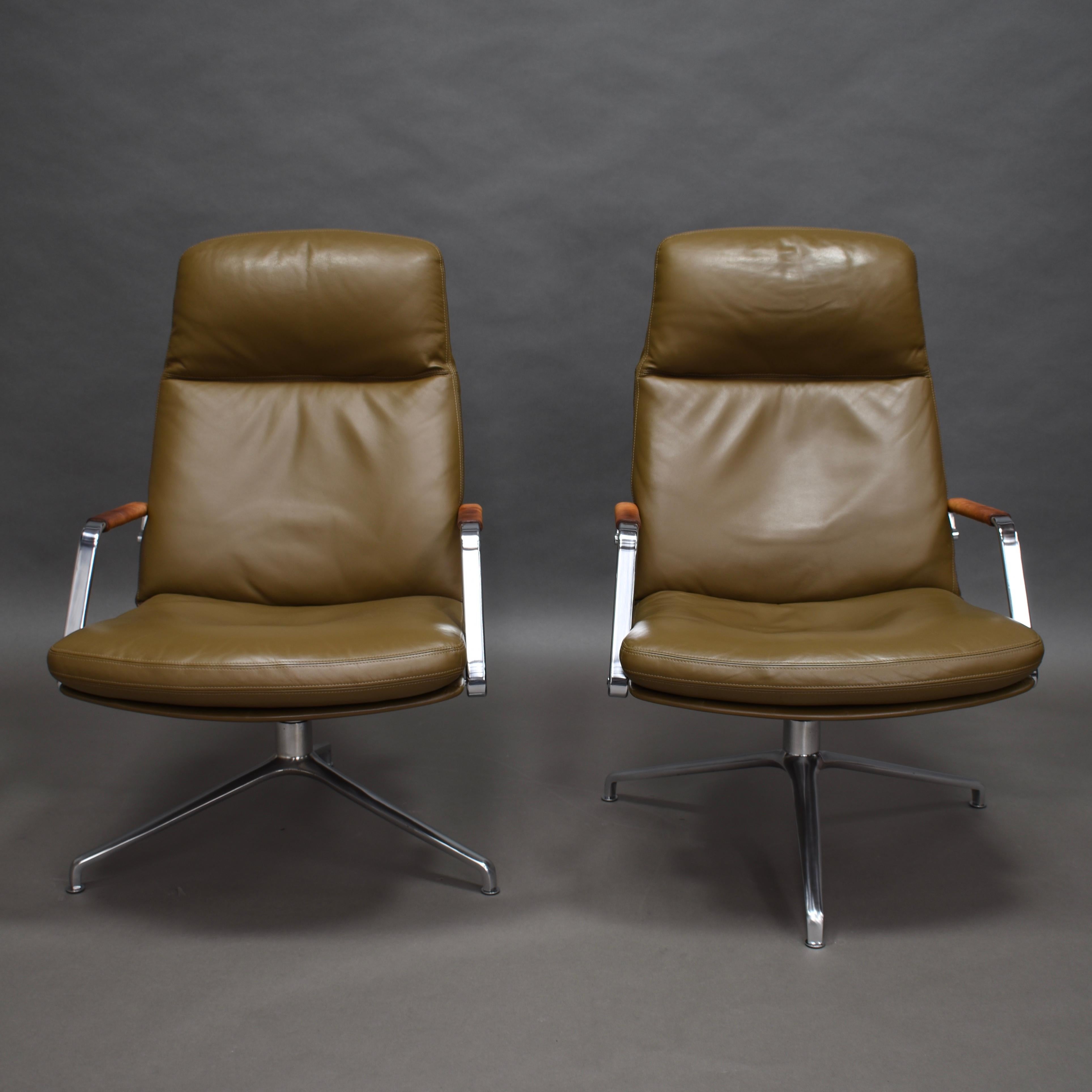 Fabricius and Kastholm FK86 for Kill International Leather Swivel Lounge Chairs For Sale 3