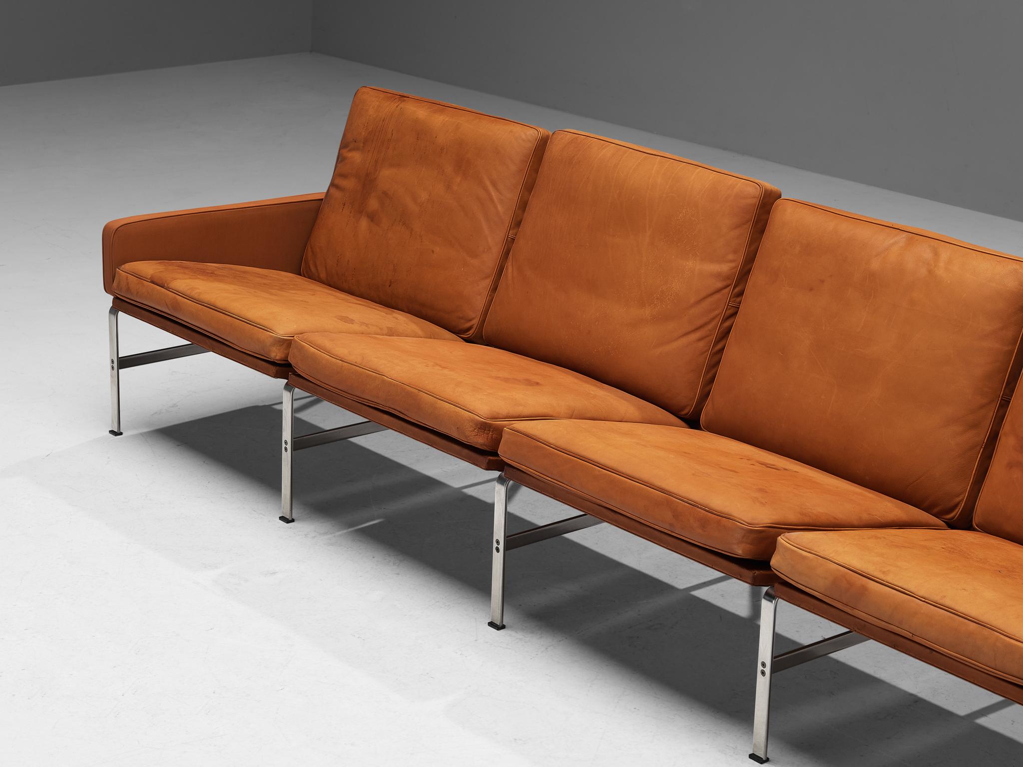 Fabricius and Kastholm Four Seater Sofa in Cognac Leather with Steel Frame 4
