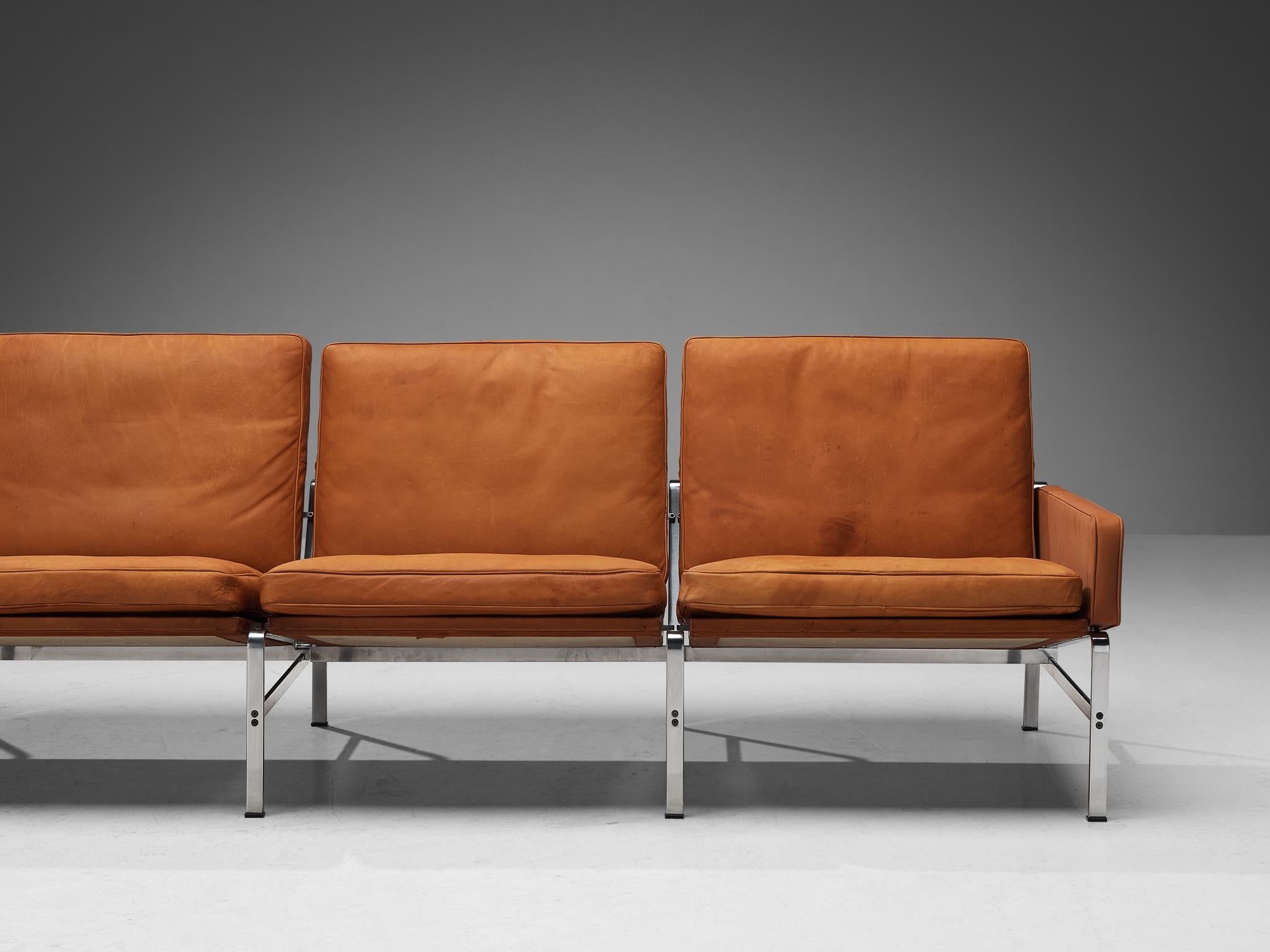 Mid-20th Century Fabricius and Kastholm Four Seater Sofa in Cognac Leather with Steel Frame