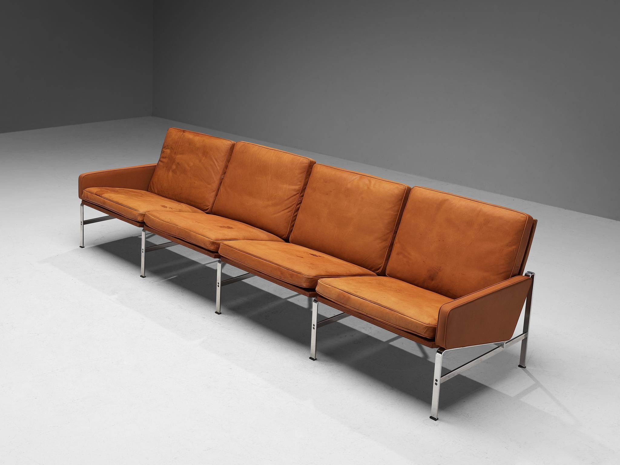 Fabricius and Kastholm Four Seater Sofa in Cognac Leather with Steel Frame 2