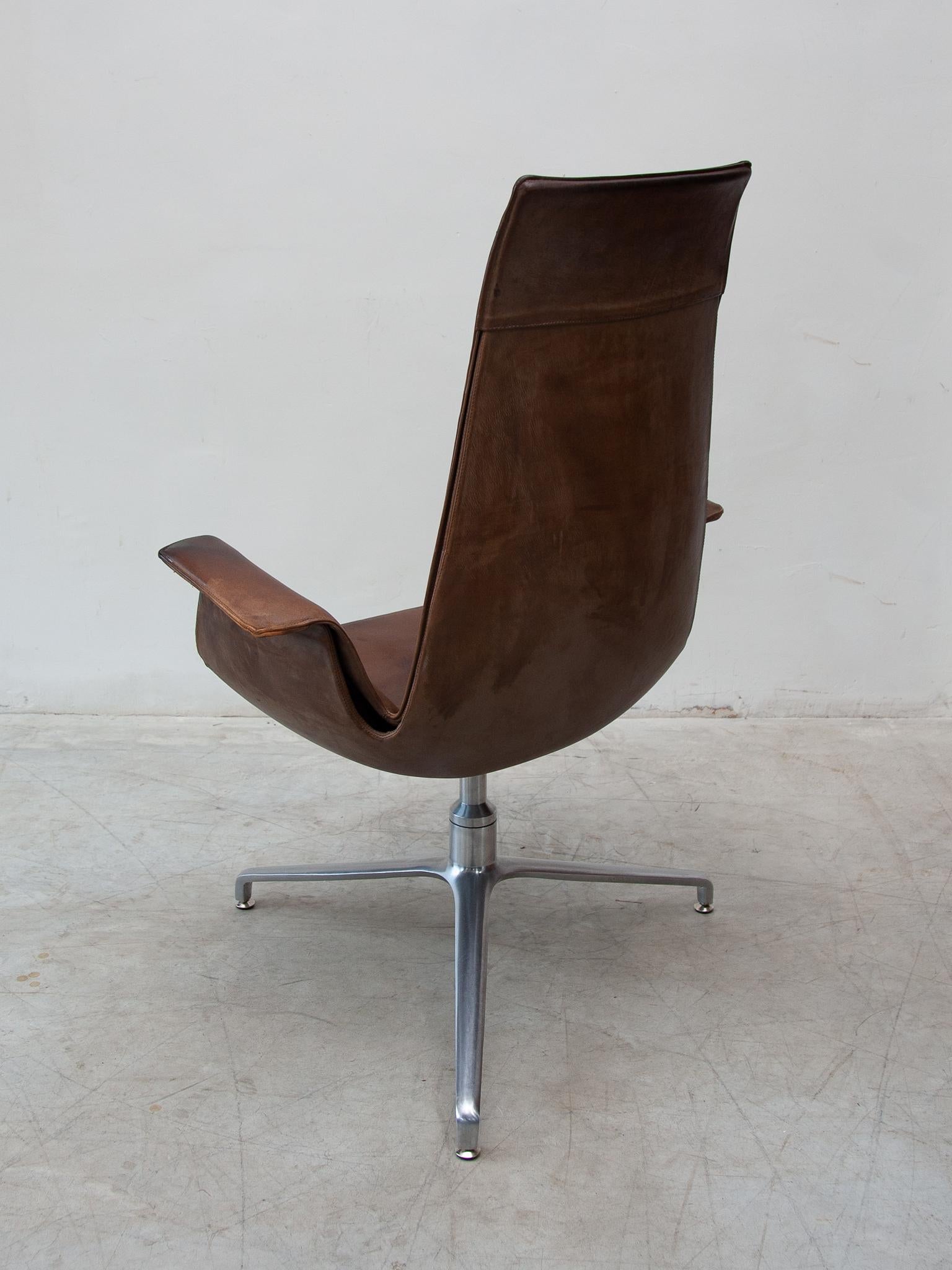 Stainless Steel Fabricius & Kastholm FK6725 Desk, Lounge Chair in Brown Leather, Kill