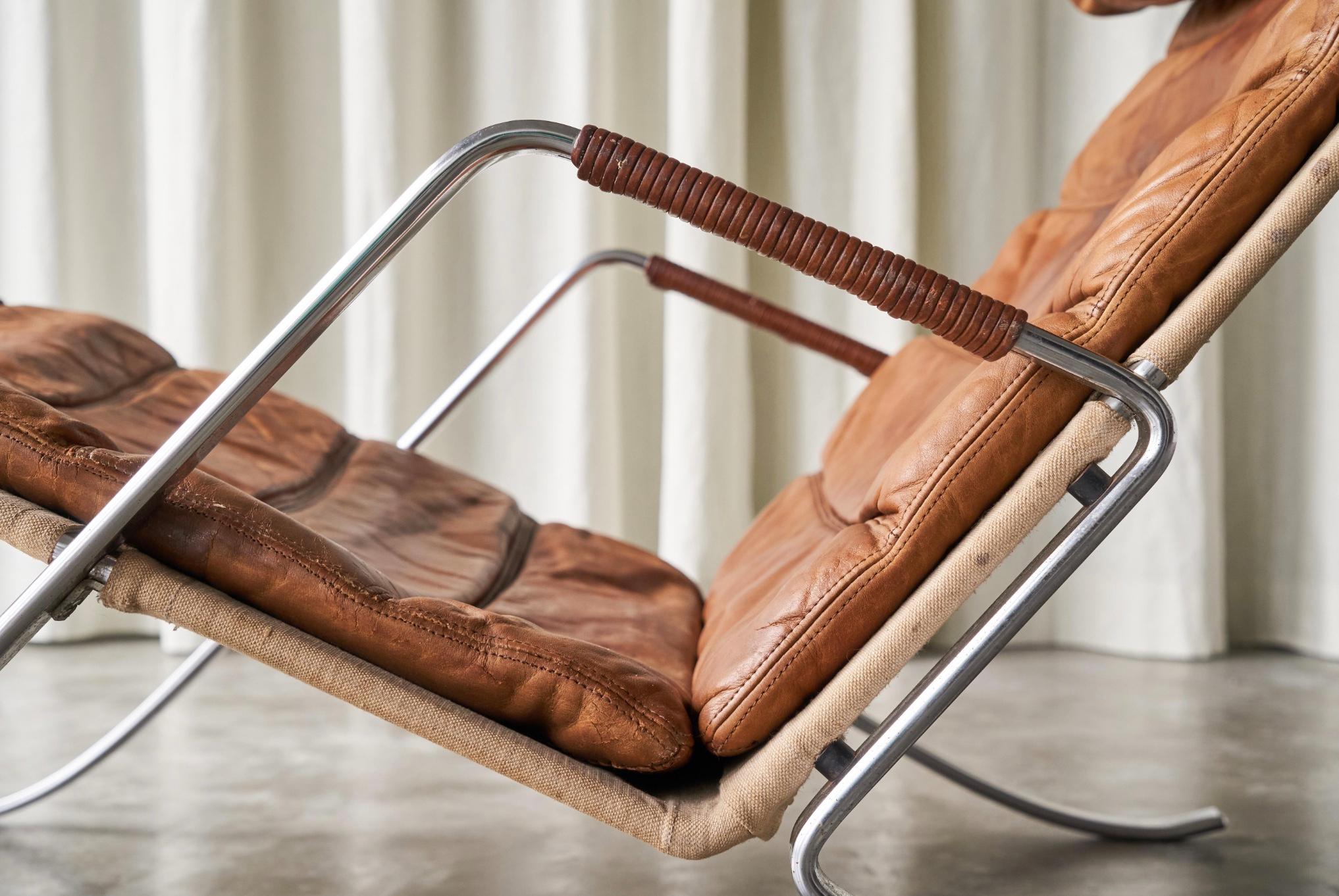 Fabricius & Kastholm FK87 Lounge Chair in Patinated Cognac Leather 1960s For Sale 2