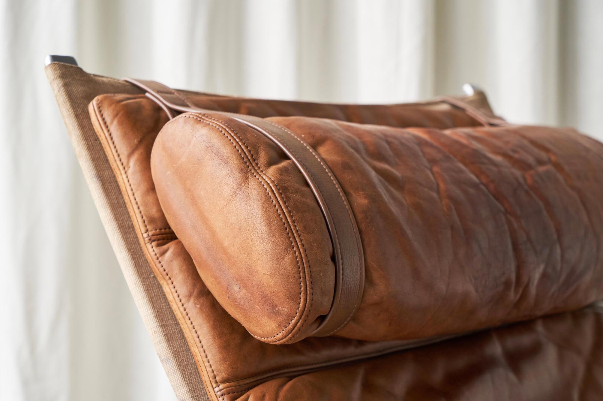 Fabricius & Kastholm FK87 Lounge Chair in Patinated Cognac Leather 1960s For Sale 4