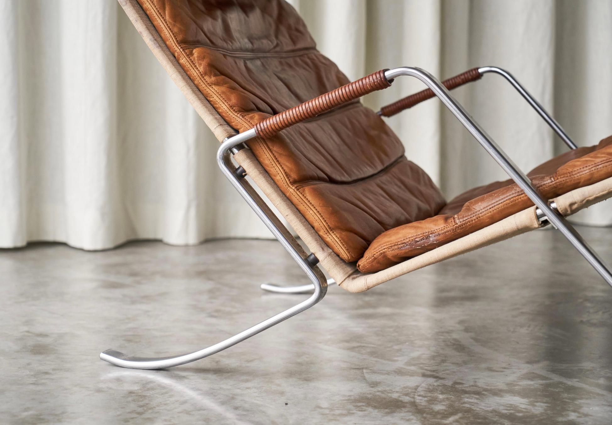 Fabricius & Kastholm FK87 Lounge Chair in Patinated Cognac Leather 1960s For Sale 5