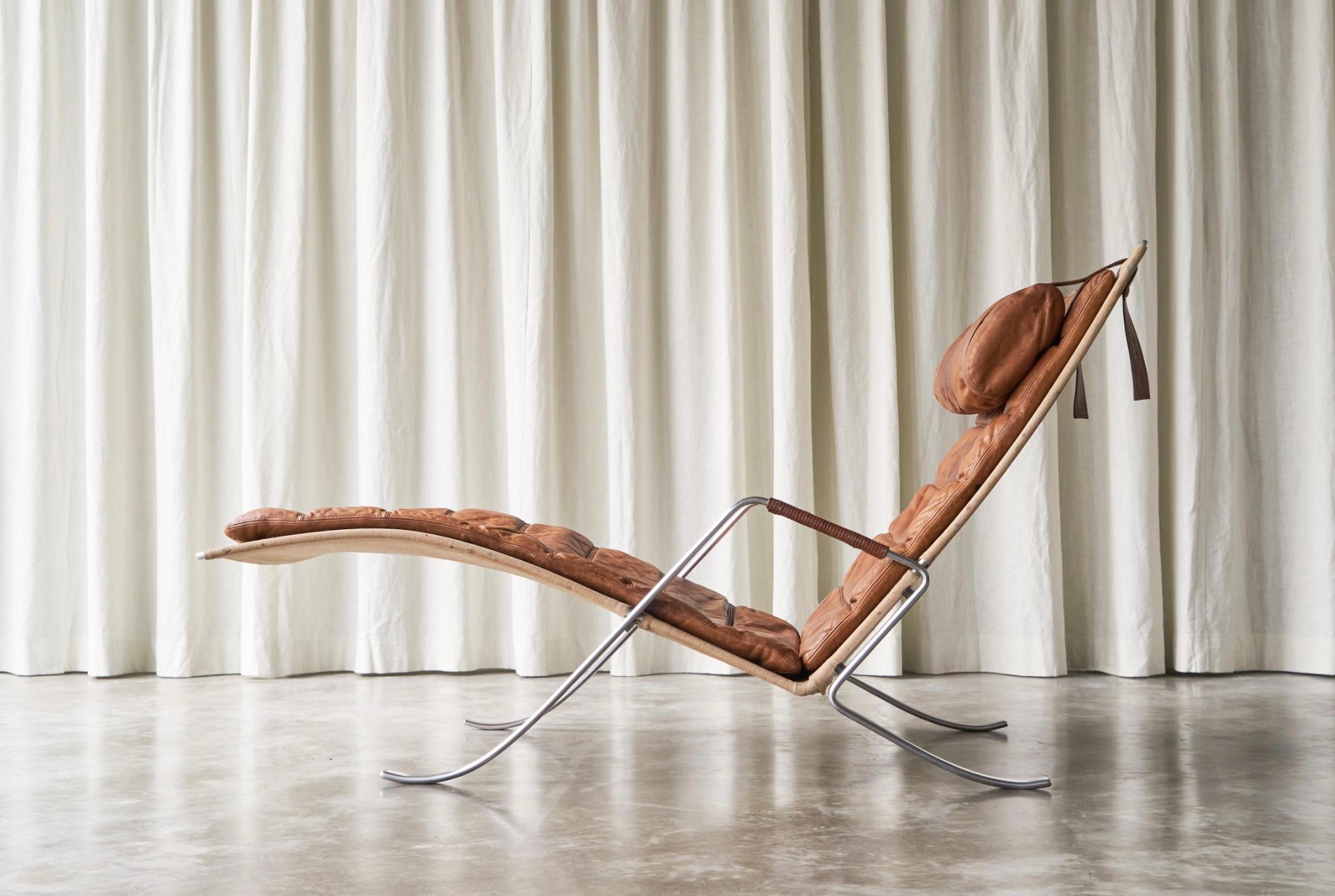 European Fabricius & Kastholm FK87 Lounge Chair in Patinated Cognac Leather 1960s For Sale