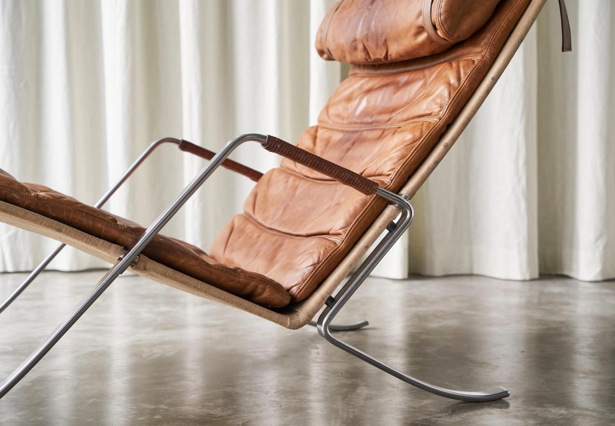 Metal Fabricius & Kastholm FK87 Lounge Chair in Patinated Cognac Leather 1960s For Sale