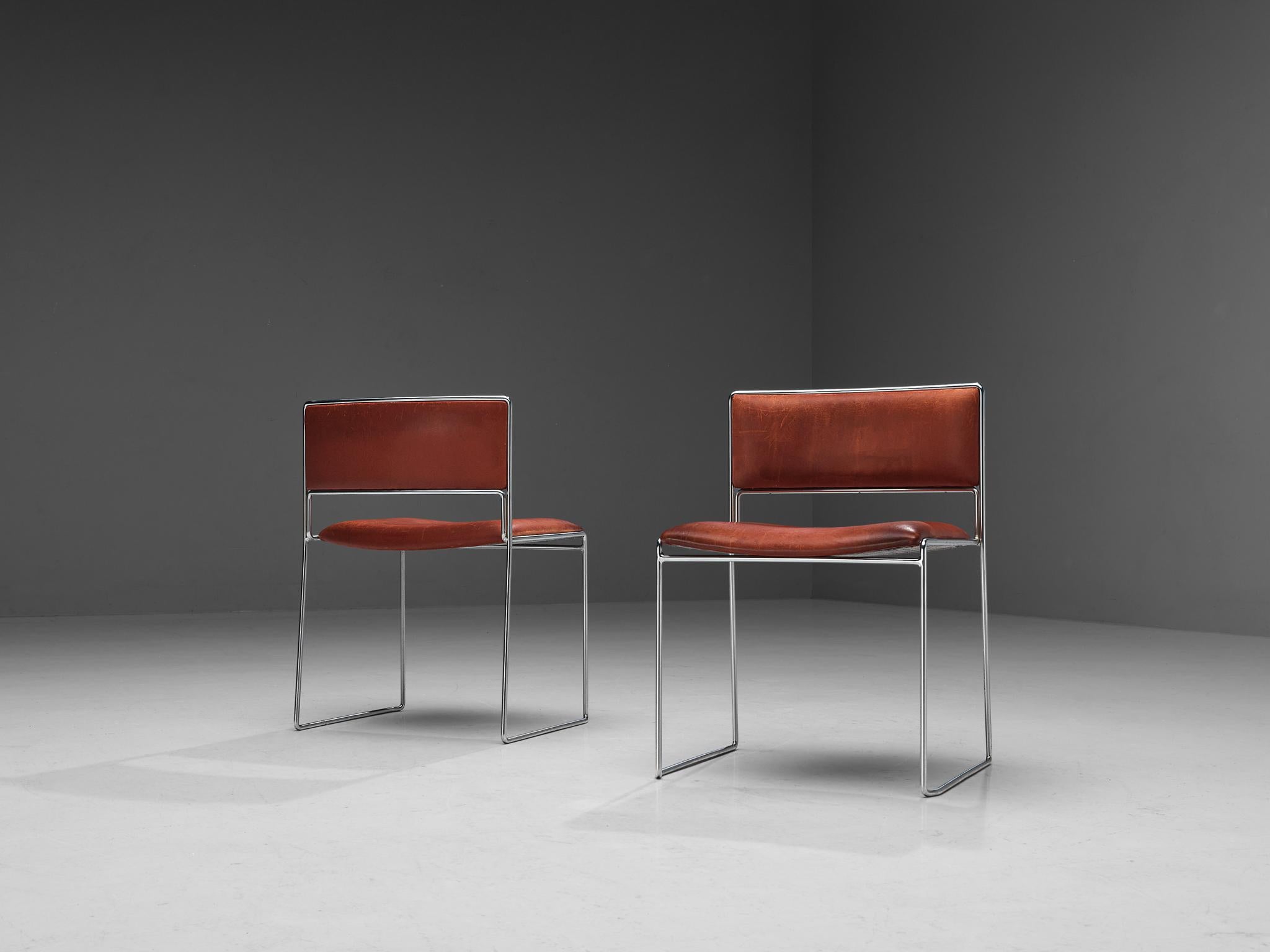 Mid-Century Modern Paire de chaises de salle à manger Fabricius & Kastholm en cuir marron châtaignier en vente