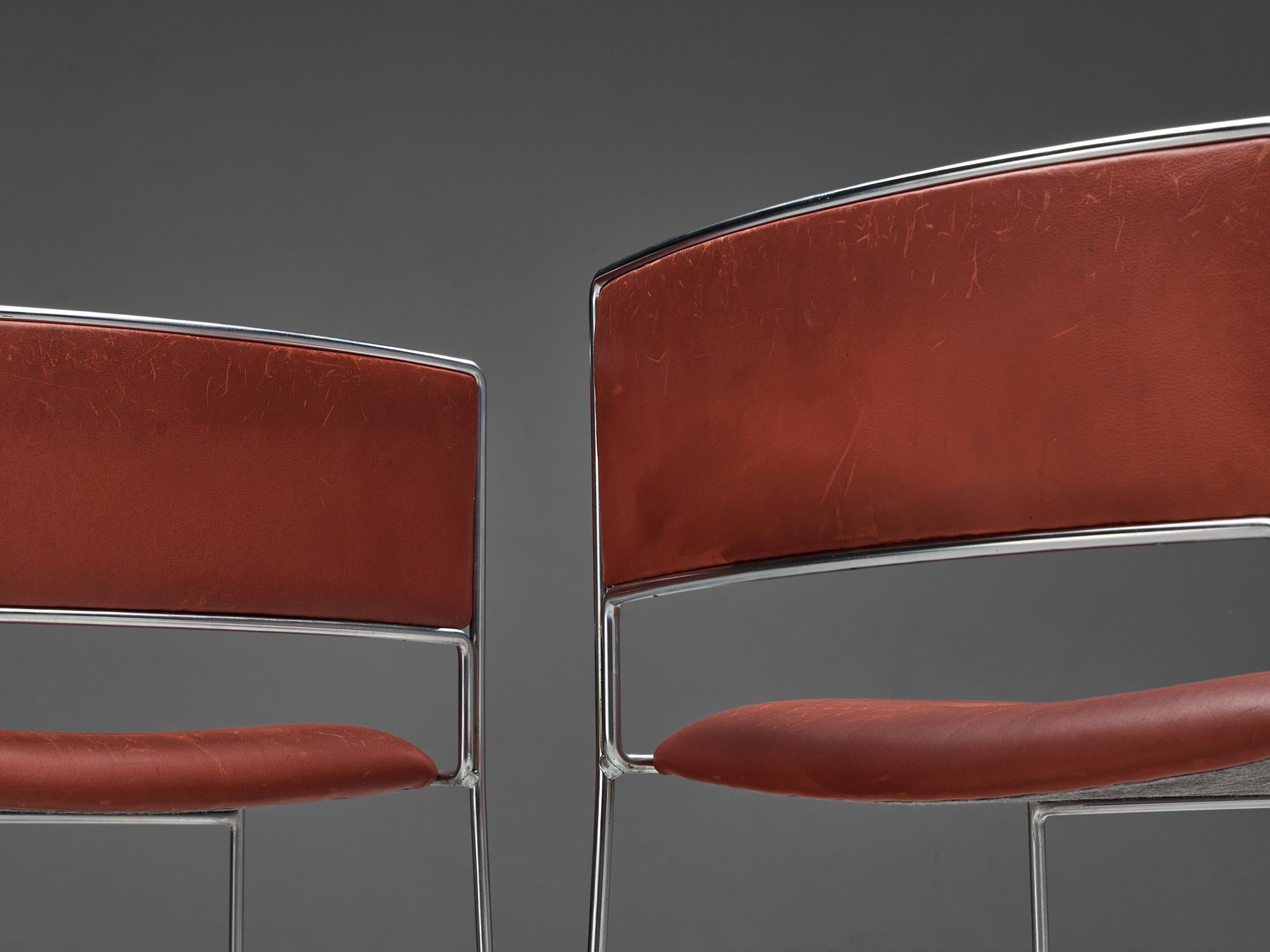Paire de chaises de salle à manger Fabricius & Kastholm en cuir marron châtaignier Bon état - En vente à Waalwijk, NL