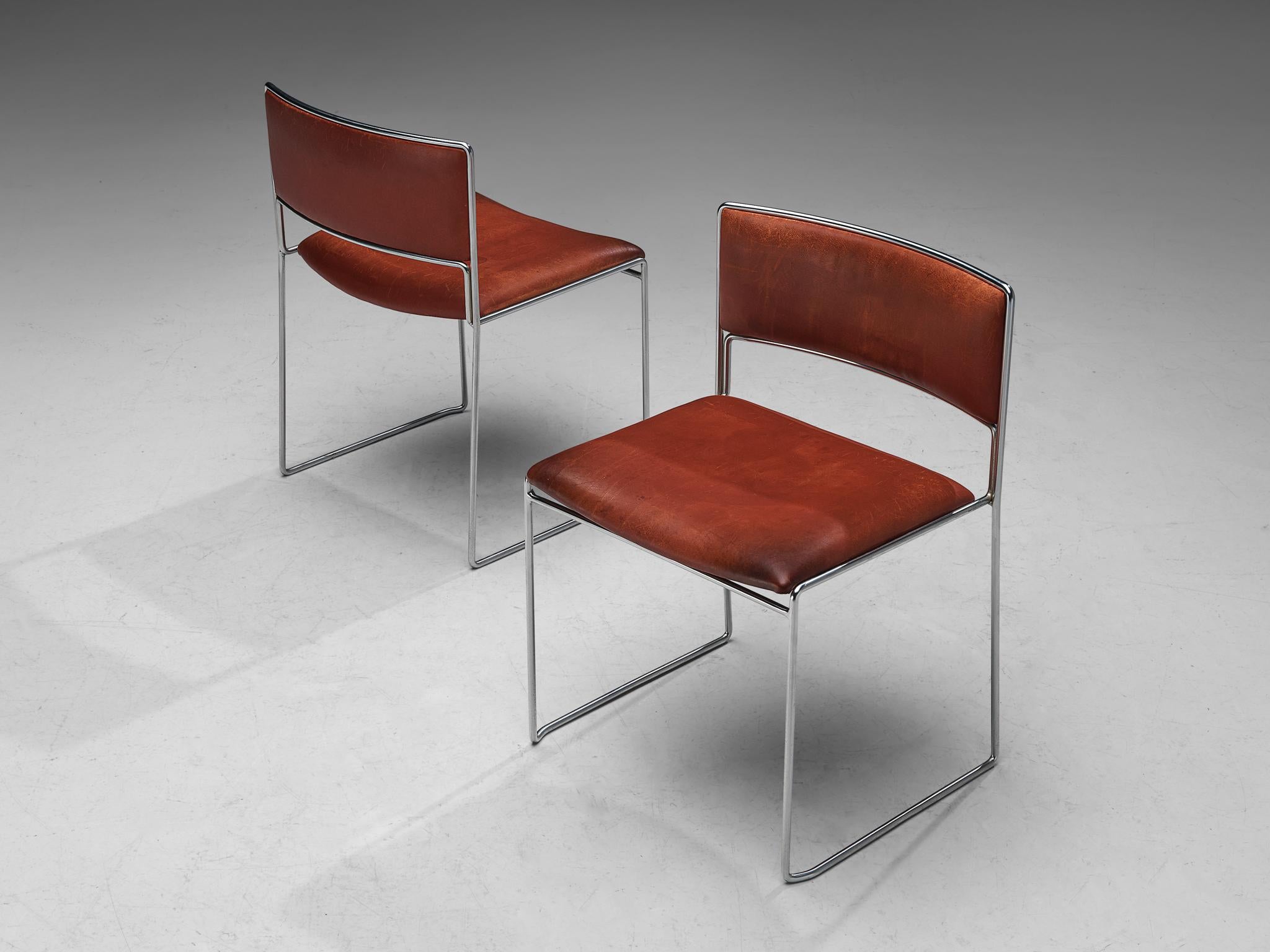 Milieu du XXe siècle Paire de chaises de salle à manger Fabricius & Kastholm en cuir marron châtaignier en vente