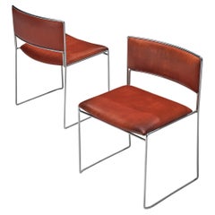 Retro Fabricius & Kastholm Pair of Dining Chairs in Chestnut Brown Leather