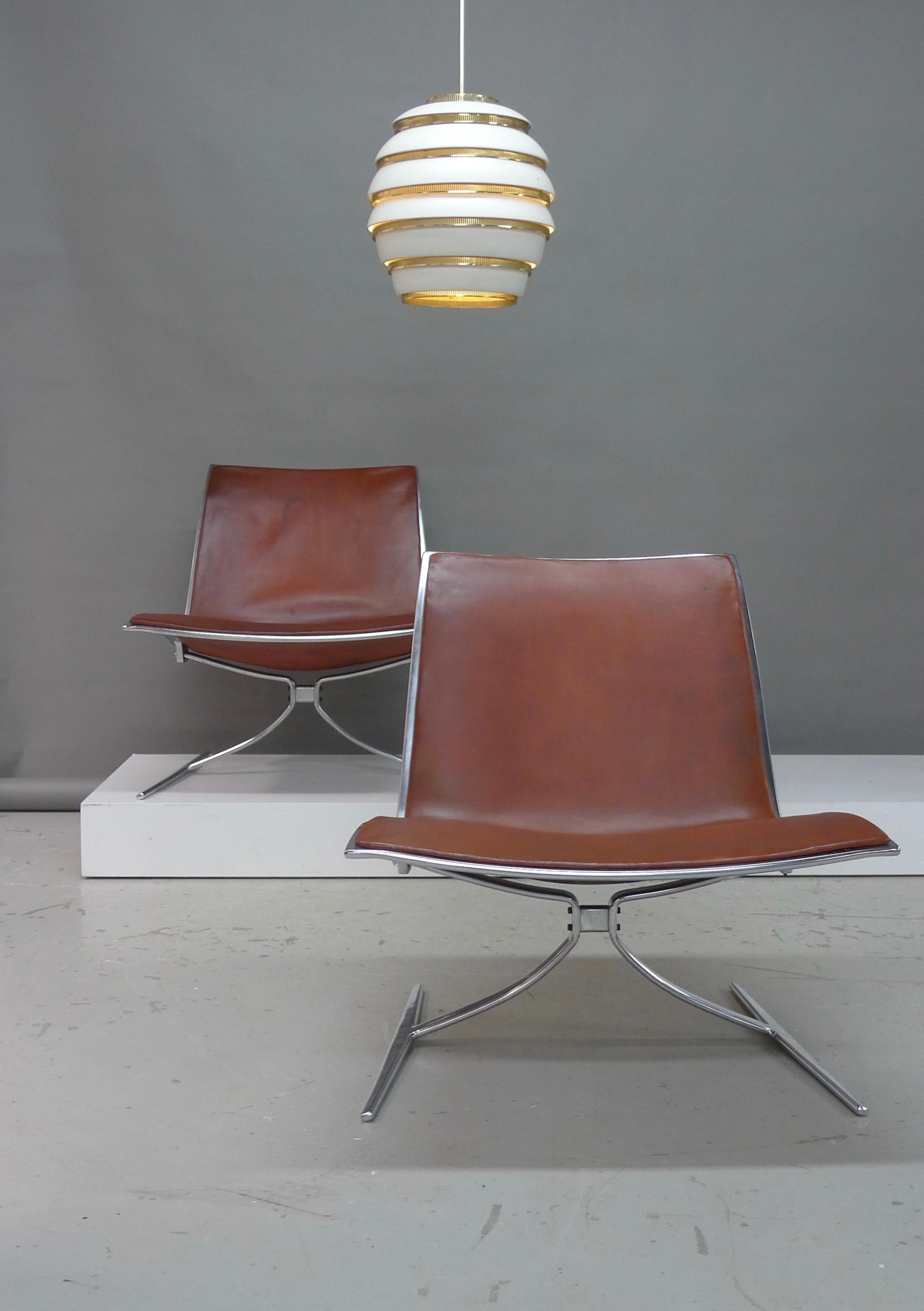 Fabricius & Kastholm, Pair of Skater Chairs in Original Cognac Leather, 1968 2