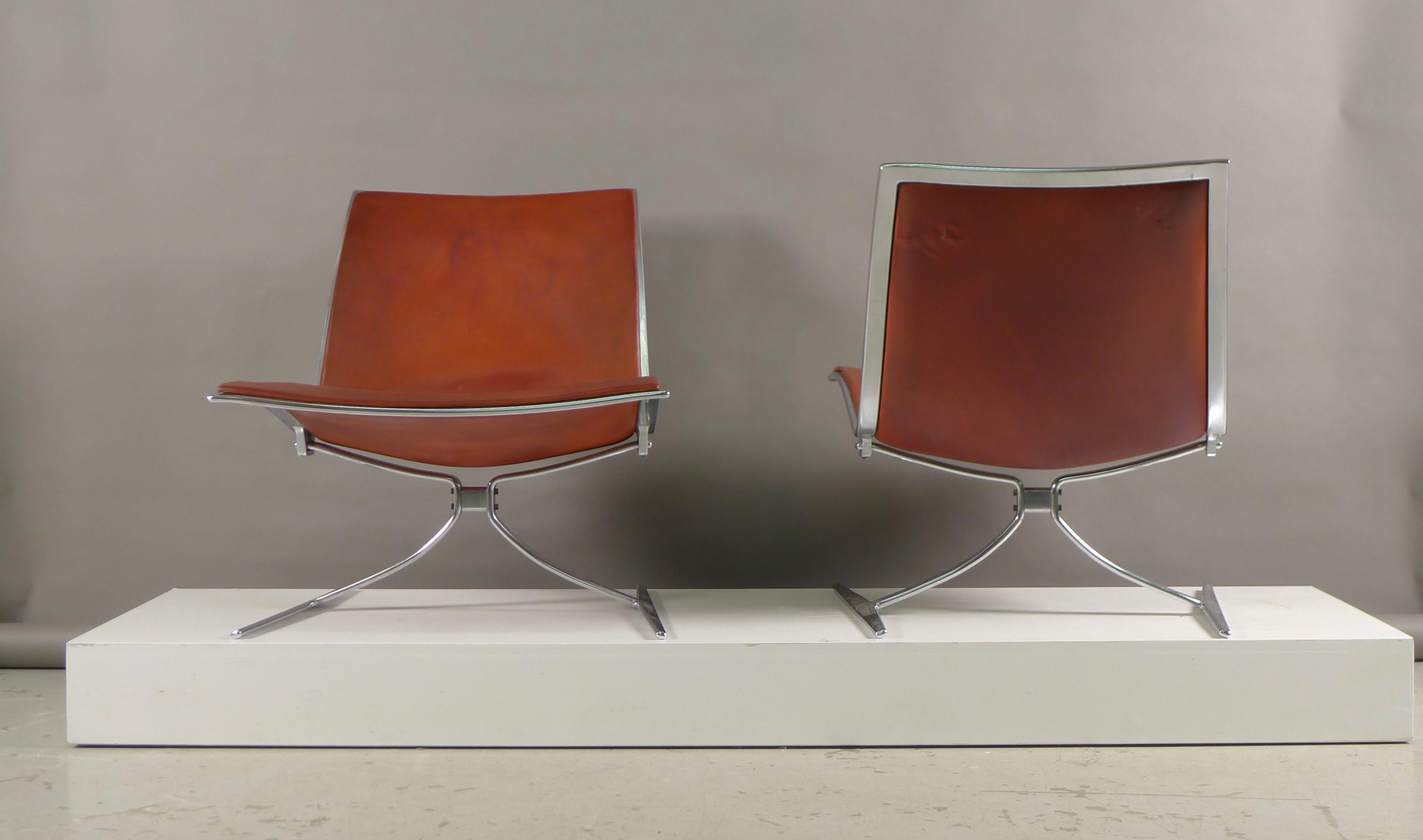 Mid-Century Modern Fabricius & Kastholm, Pair of Skater Chairs in Original Cognac Leather, 1968