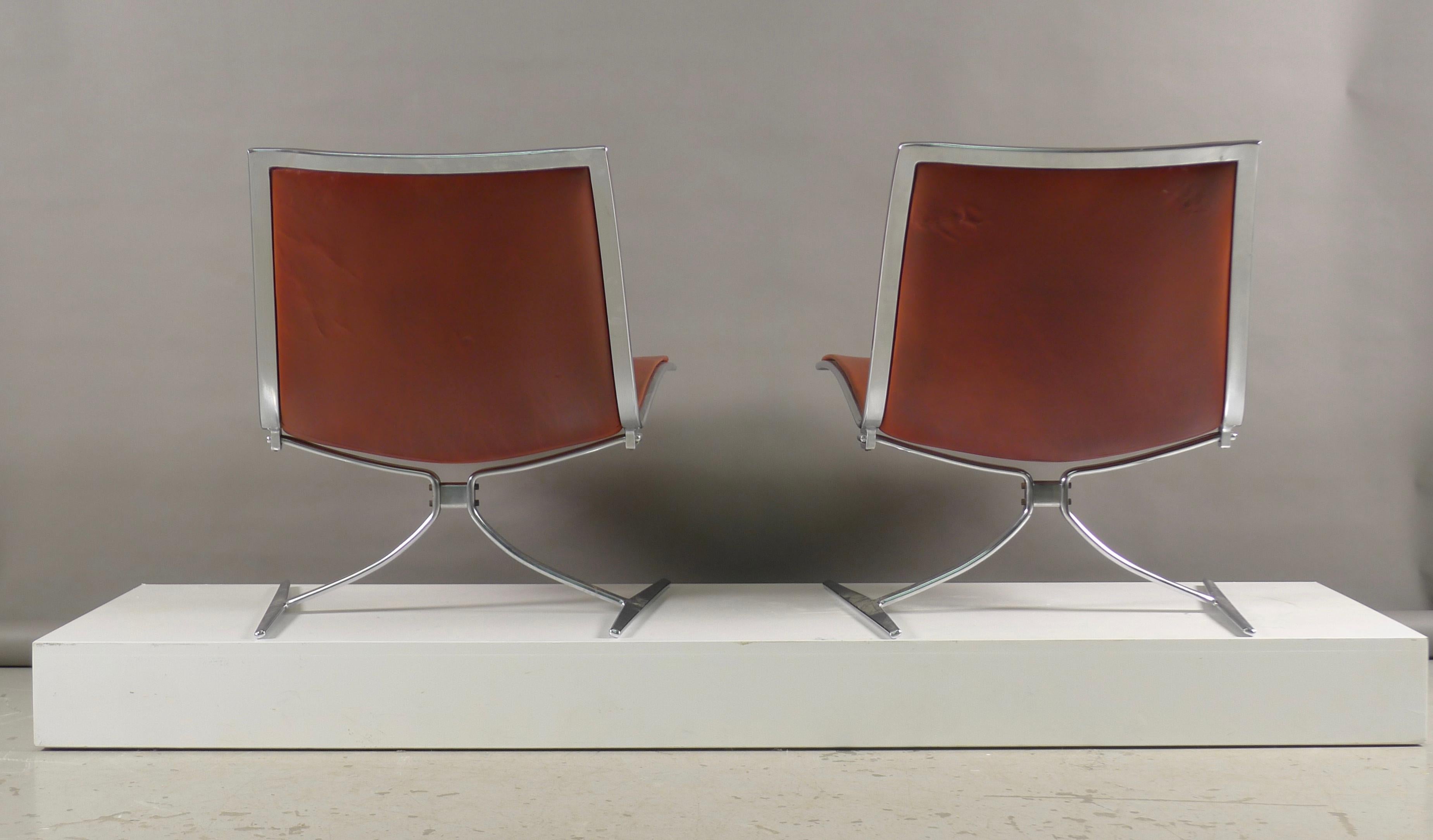 German Fabricius & Kastholm, Pair of Skater Chairs in Original Cognac Leather, 1968