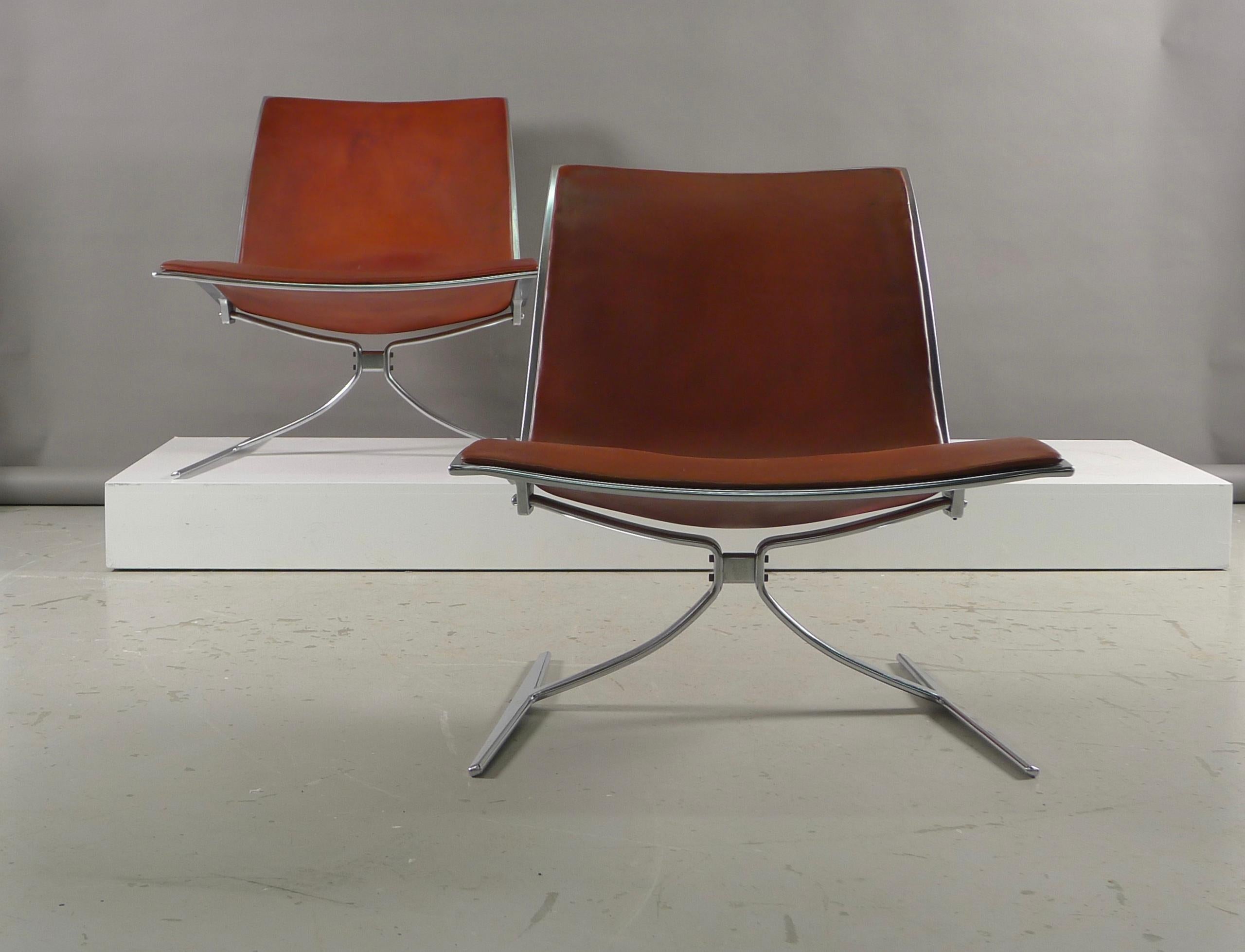 Fabricius & Kastholm, Pair of Skater Chairs in Original Cognac Leather, 1968 In Good Condition In Wargrave, Berkshire
