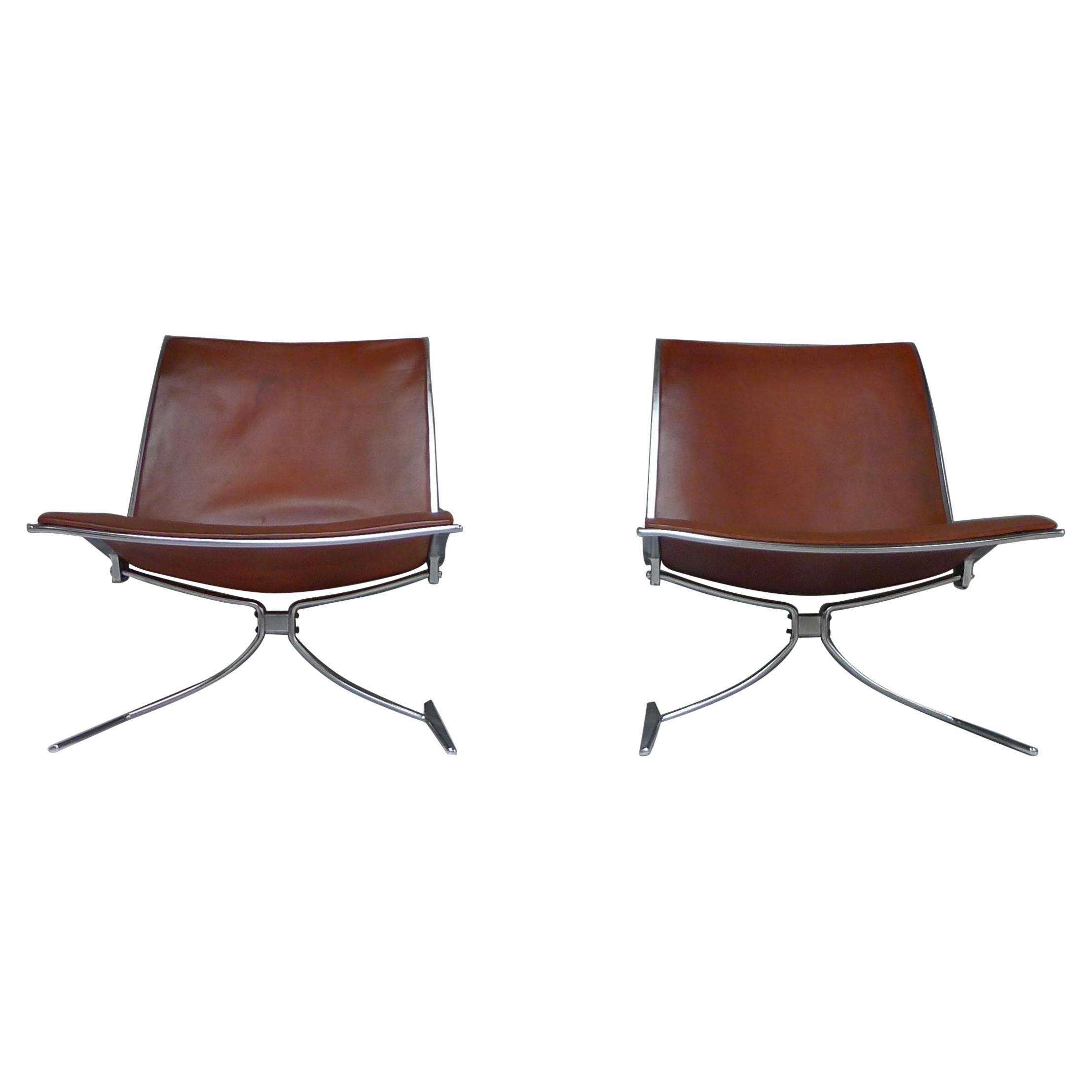 Fabricius & Kastholm, Pair of Skater Chairs in Original Cognac Leather, 1968