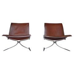 Fabricius & Kastholm, Pair of Skater Chairs in Original Cognac Leather, 1968