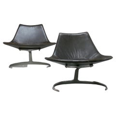 Fabricius & Kastholm, Scimitar Chairs, Original Choclate Brown Leather, 1962