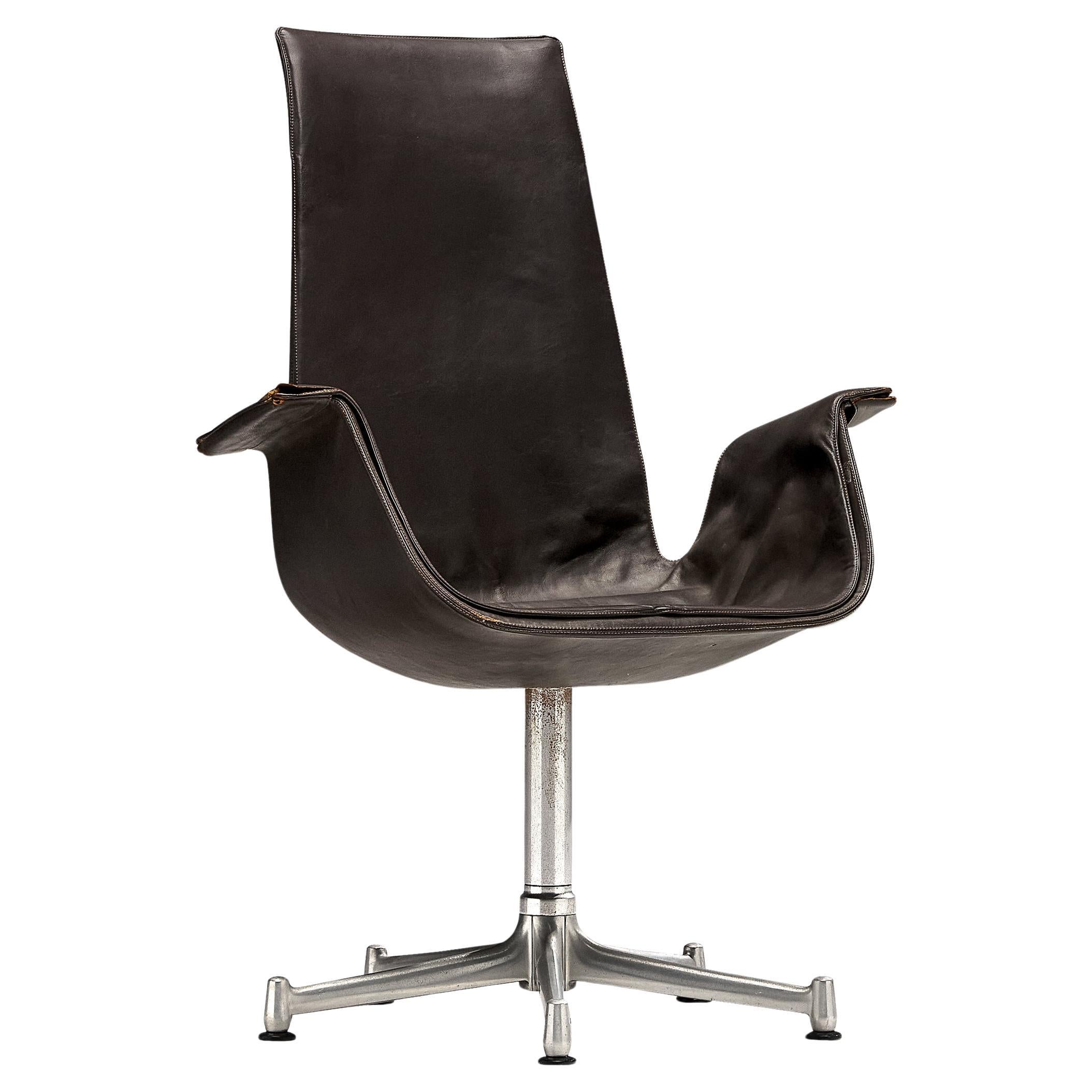 Fabricius & Kastholm Swivel Chair in Dark Brown Leather and Steel